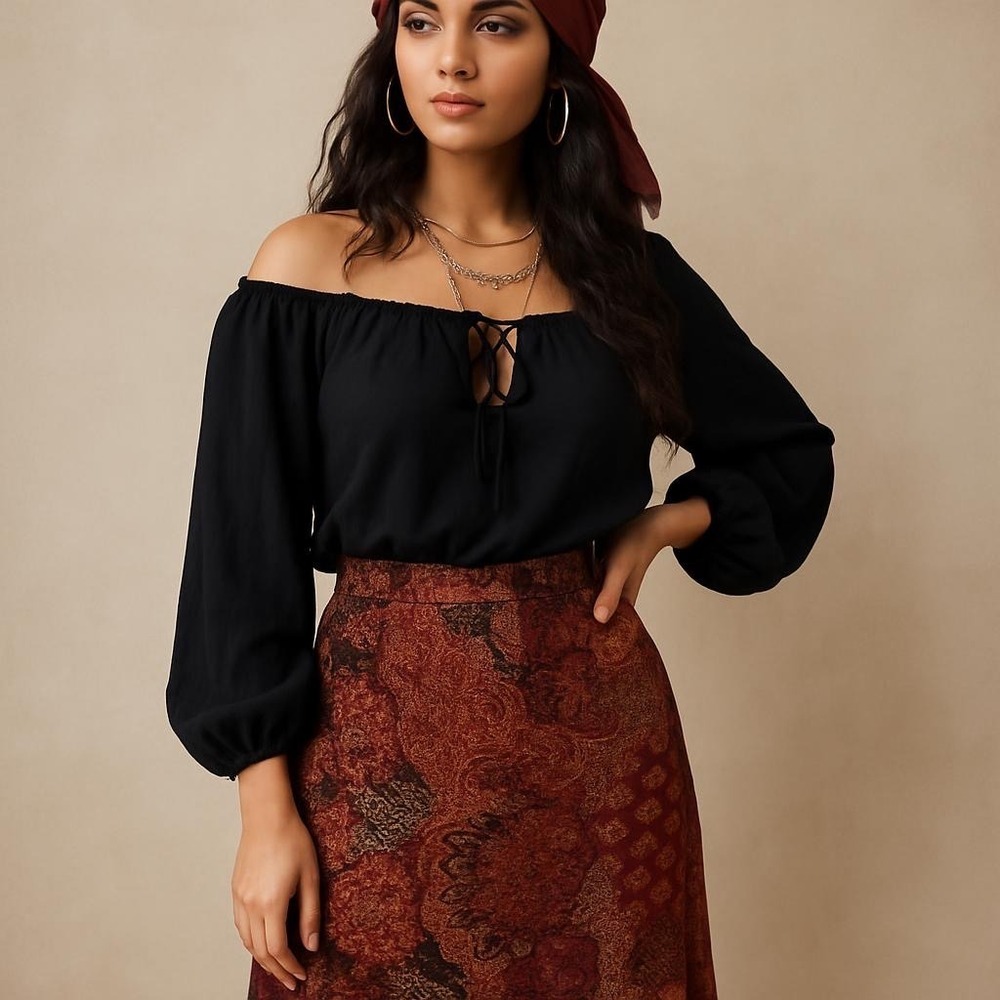 Coldwater Creek Womens PXL Paisley Tapestry Midi Skirt Multi Color Gypsy‎ H48399